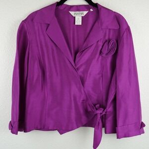 Allison Taylor Purple Silk Kimono Jacket Wrap Tie Front Ruched Rose Size 12